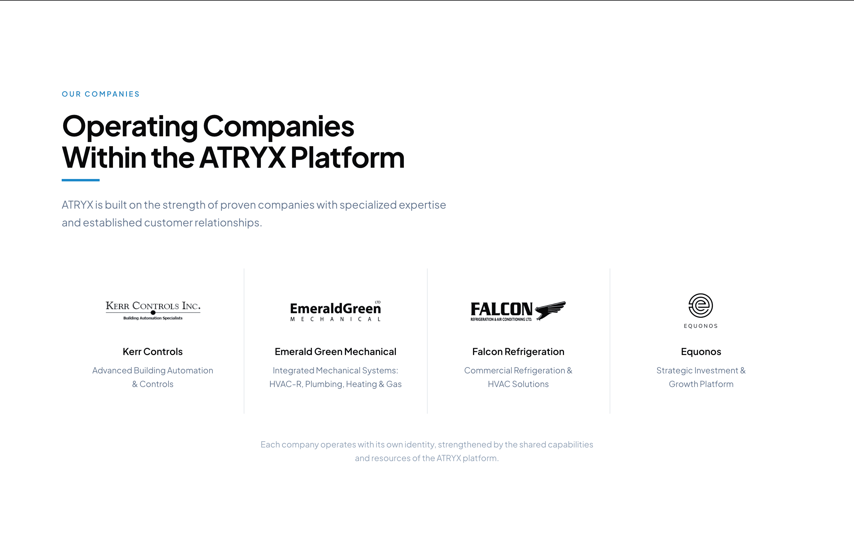 ATRYX operating companies and investment partner with their individual identities