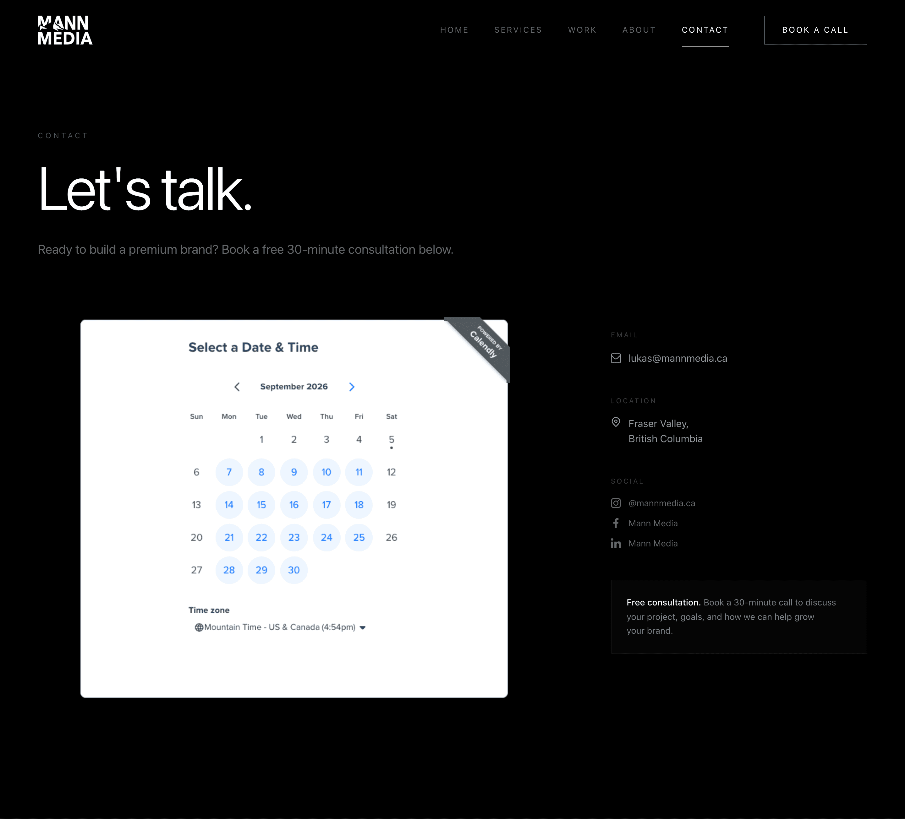 Mann Media's integrated consultation booking page